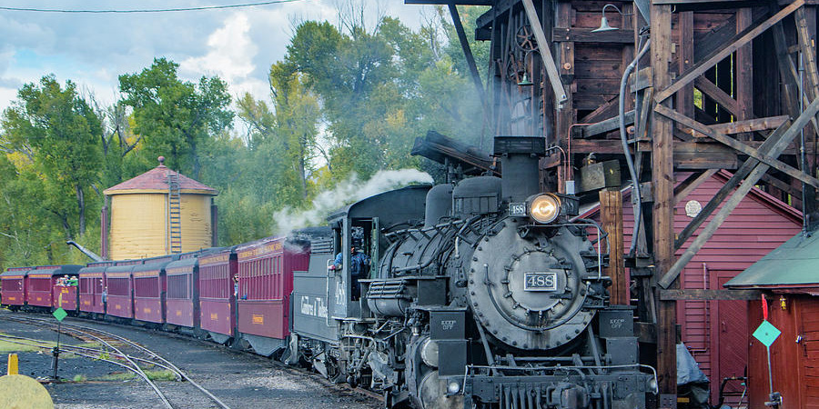 Steam Train stopped below coal chute in Chama, NM.