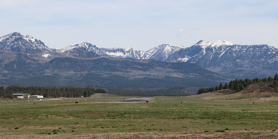Stephens-Pagosa Airfield with snow-capped Pagosa Peak in the distance.