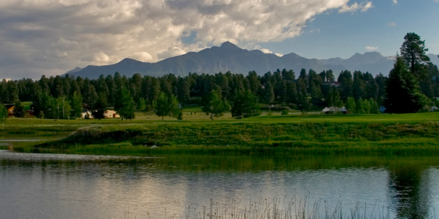 Pagosa Springs Golf Glub in the foreground with Pagosa Peak in the distance.