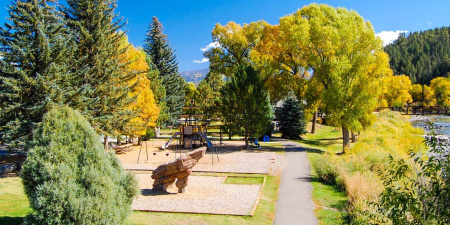 Town Park with fall colors & San Juan River to the right.